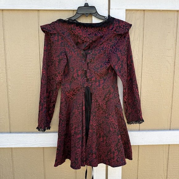 H&R Hearts and Roses Red Floral Gothic Steampunk Corset Jacket Women’s Size 8 - Picture 3 of 8